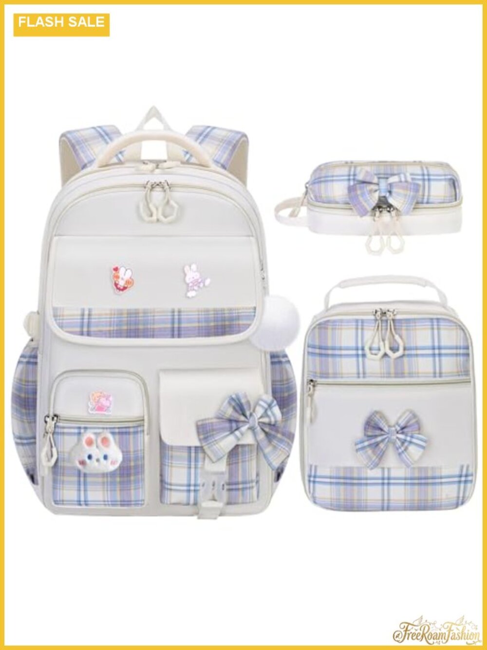 Girls Backpack Set with Lunch Box & Pencil Case, Water-Repellent Nylon